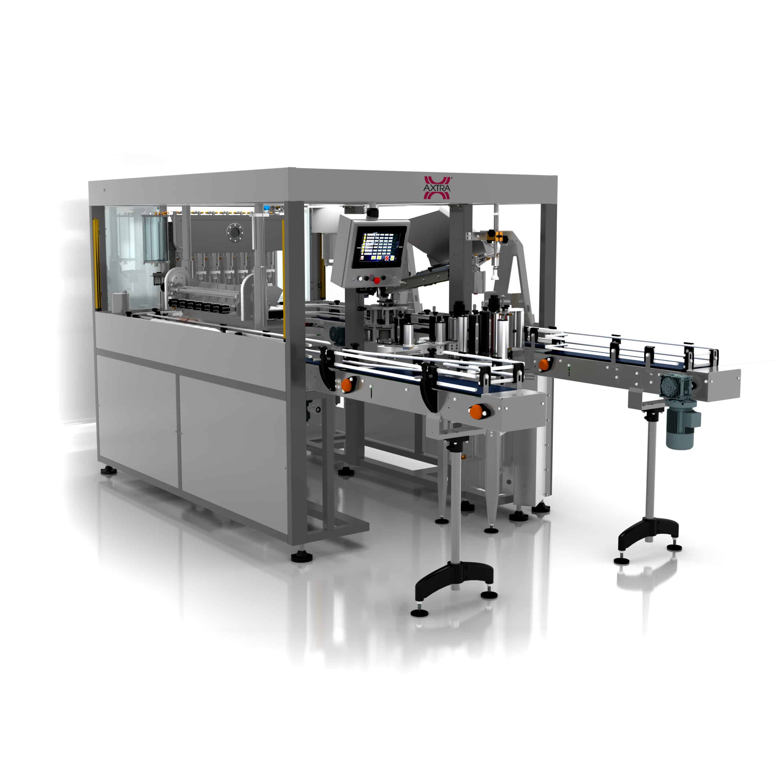AXTRA Miniline compact monoblock line integrating filling, capping and labelling functions