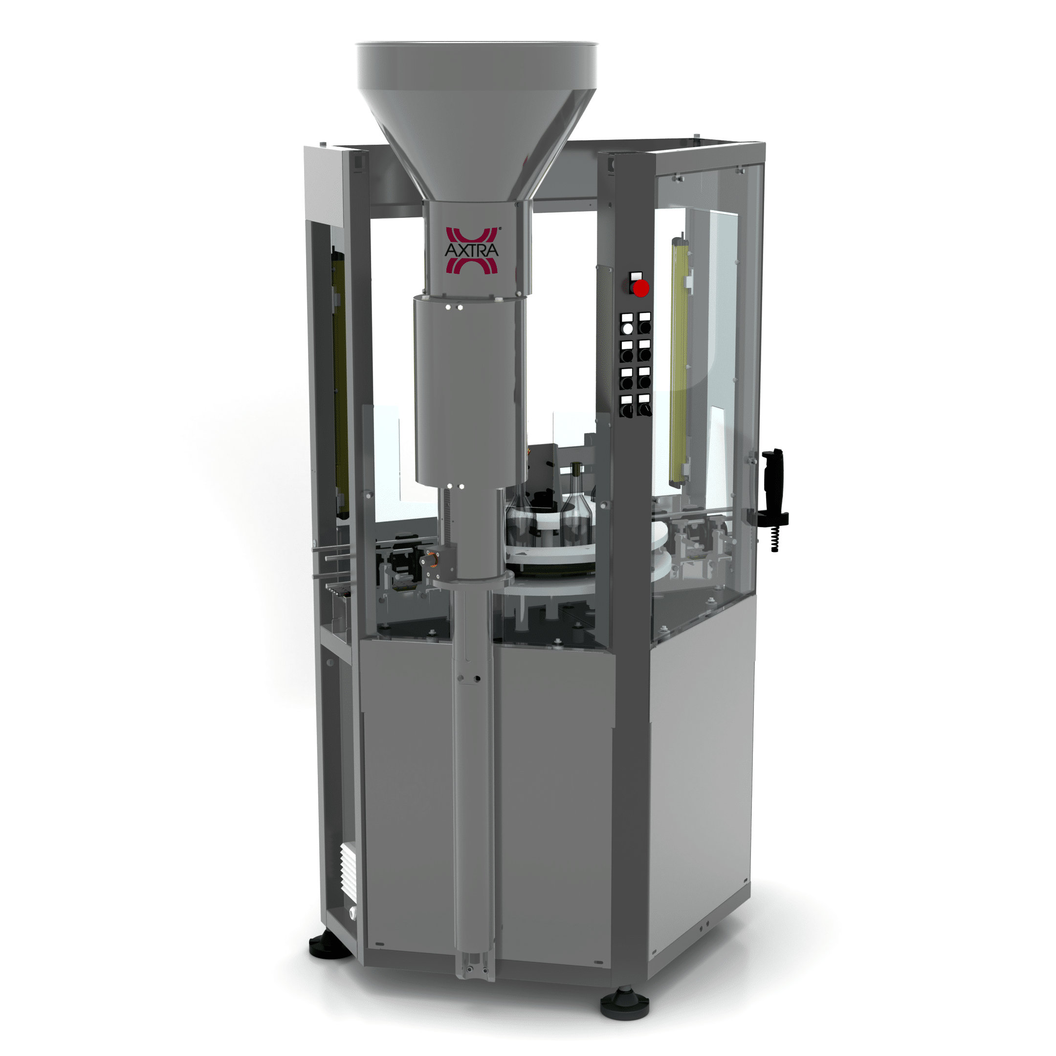AXTRA automatic cork insertion machine with bulk cork hopper, control panel and light-curtain safety guarding