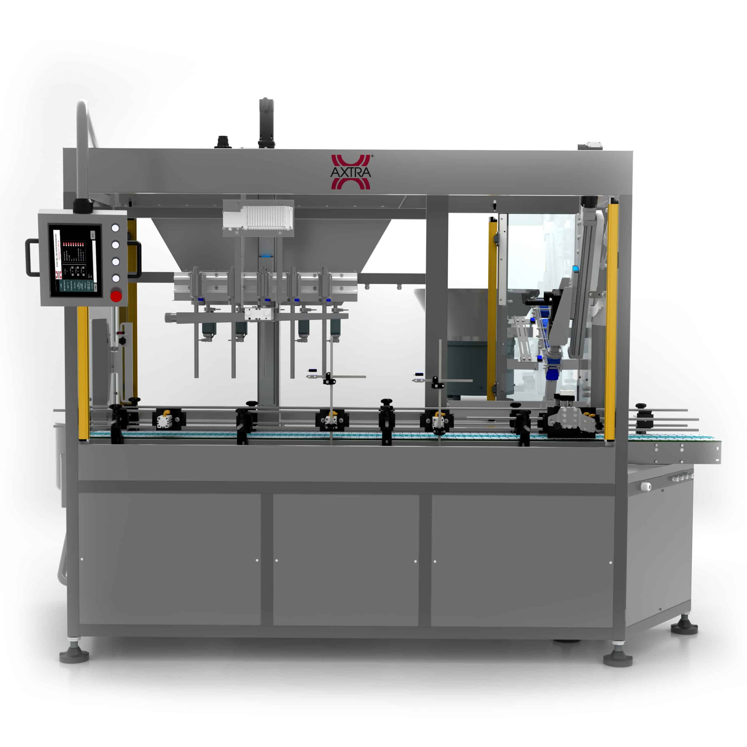 AXTRA filling and capping monoblock machine with dosing heads and capping station