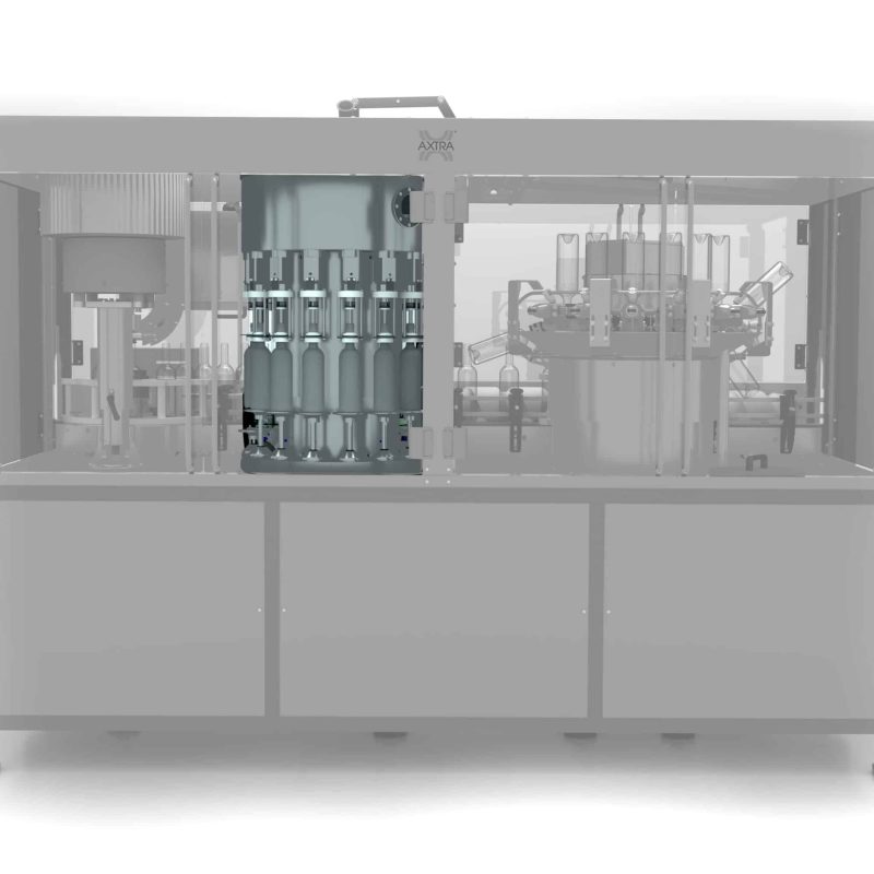 Monoblock line rendering combining the AXTRA semi-viscous liquids filling module with an integrated capping station