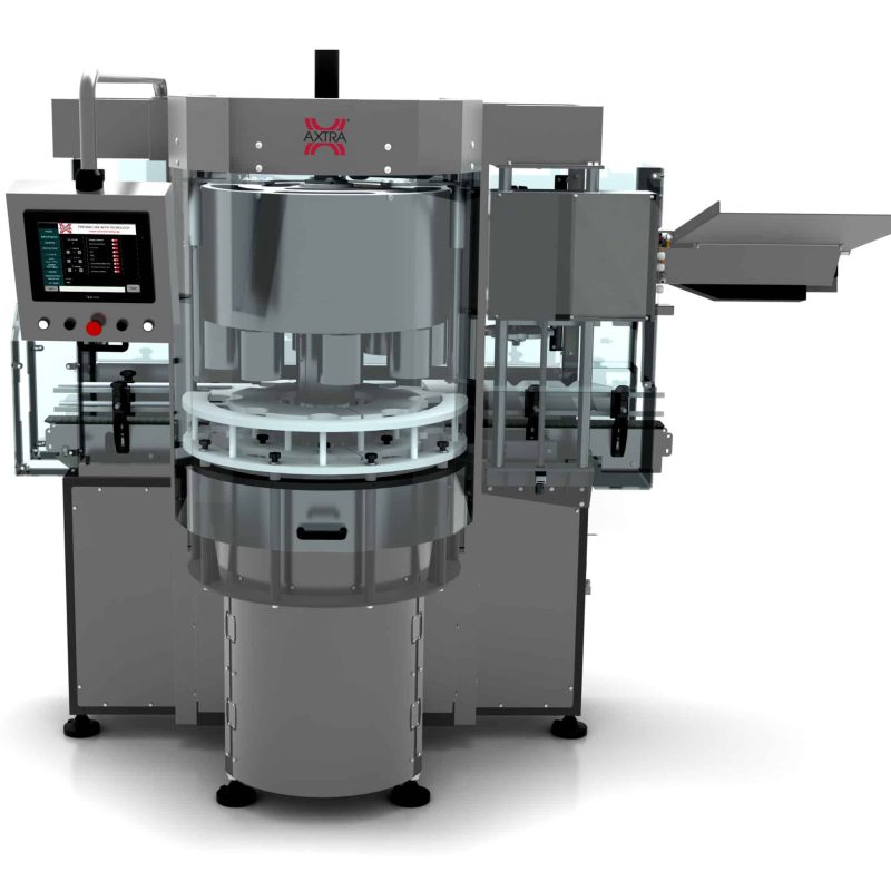 AXTRA rotary long capsule applicator with touchscreen control panel for sparkling wine bottling lines