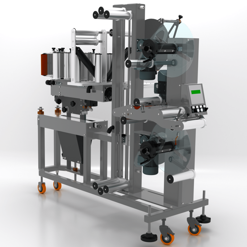 AXTRA label rewinder accessory with backing web spindles and digital control panel