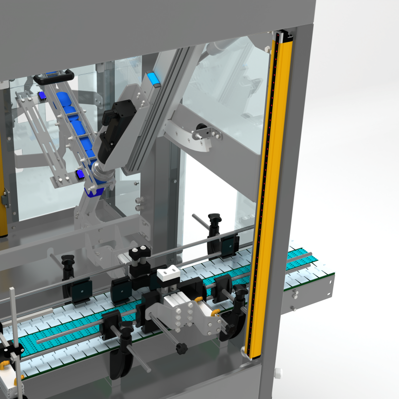 Wider detail of AXTRA filling and capping monoblock capping station with safety guarding