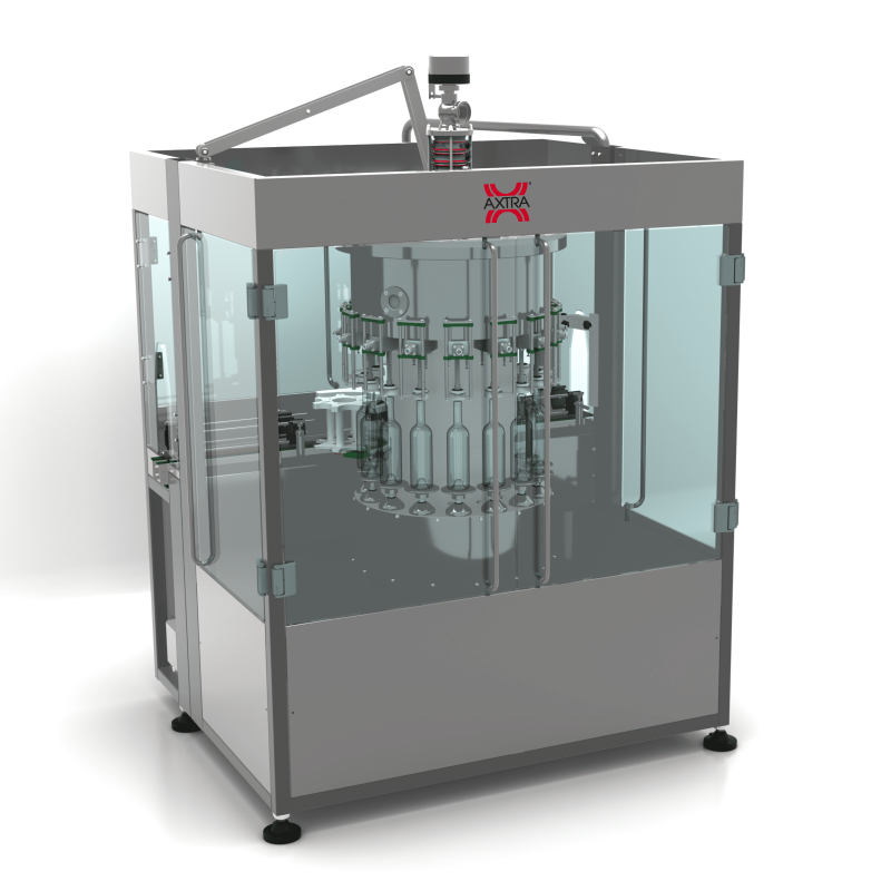 AXTRA sparkling liquids filling machine, alternate rendering of the rear three-quarter view