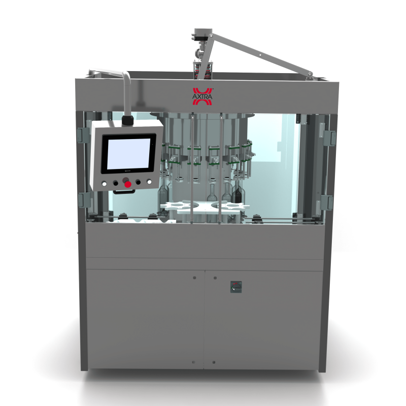 AXTRA sparkling liquids filling machine, front view with HMI touchscreen and control panel