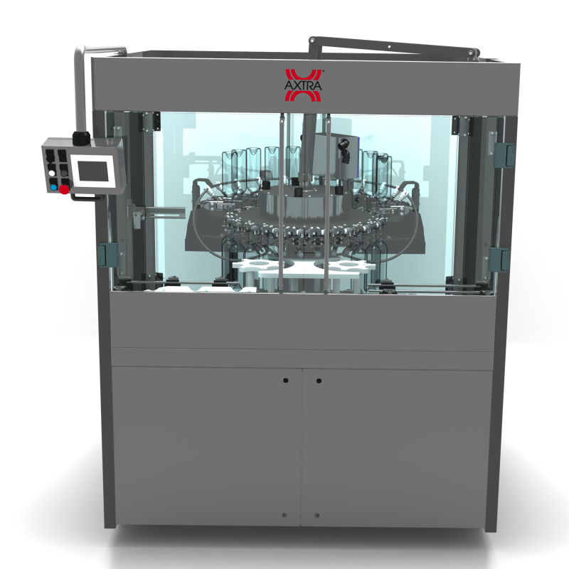 AXTRA bottle sterilization system, front view with HMI touchscreen and control panel